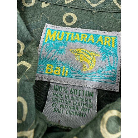 Mutiara Art Bali Men Shirt Lightweight Button Up Geometric Long Sleeve Green XL - Picture 3 of 5